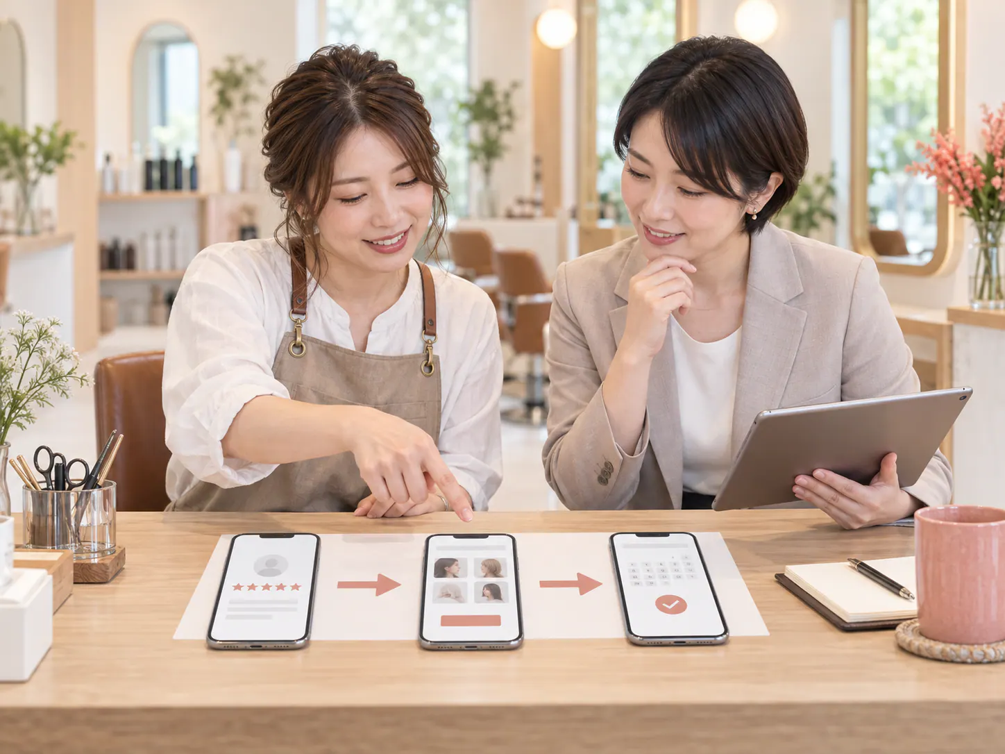 スマートフォンで美容サロンを比較し予約するお客様